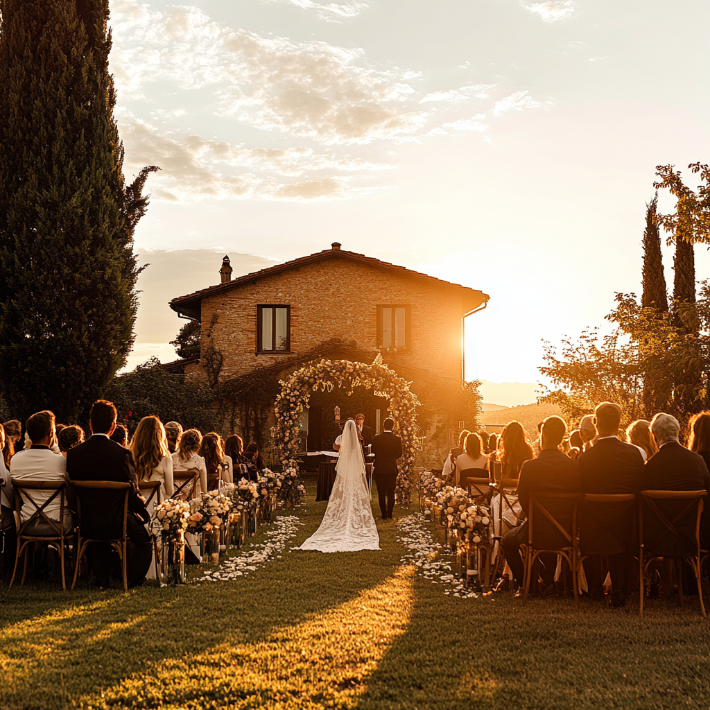 Romantische Atmosphäre bei einer Hochzeit im Weingut in der Toskana